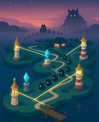 Emberline's lighthouses at dusk